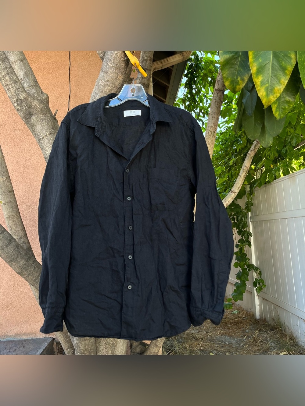 Uniqlo Oversized Black 100% Linen Button Down Shirt.